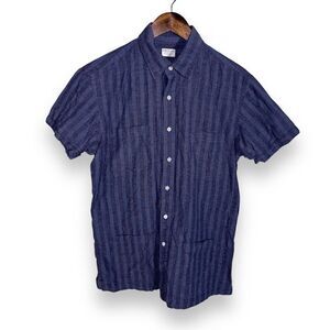 Hamilton Shirts Navy Striped S/S Cotton & Cashmere Guayabera Shirt M